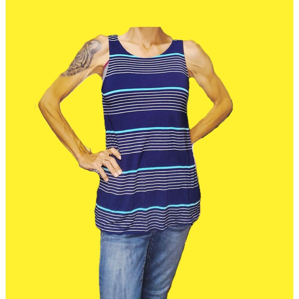 Luxe GAP Blue White Striped Flowy Tank Top Size XS | Oversized Rayon